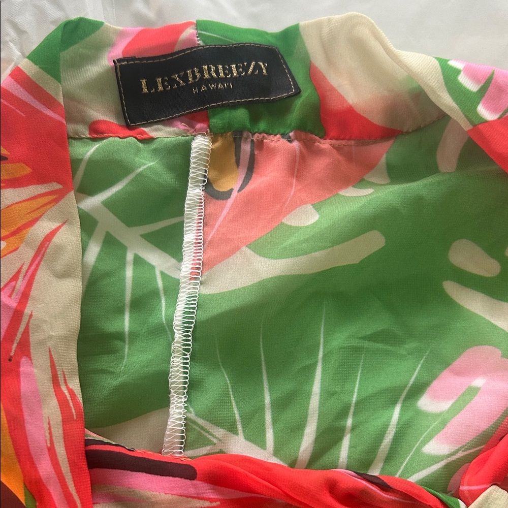 LexiBreezy Women's Tropical Print Dress - Green and Pink